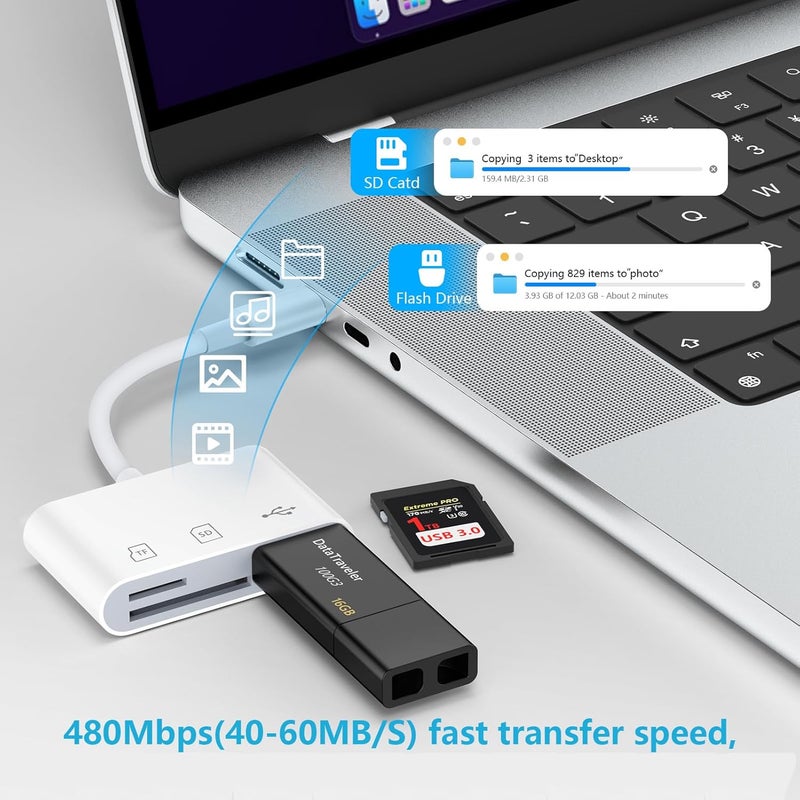 FiveBox 2Packs Type C SD Card Reader Digital Camera Adapter for iPhone 16, 16e, 16 Pro Max, 16 Pro, 16 Plus, 15 Pro Max Plus, USB C to TF Micro SD Memory Card Viewer for Samsung, iPad Pro, MacBook Pro Air - Image 3